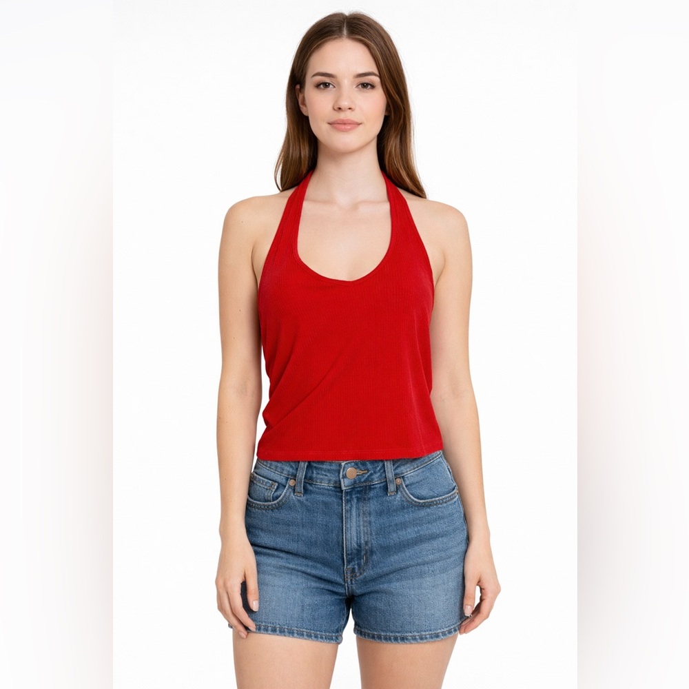 Garage Ribbed Red Halter Crop Top‎ Size M